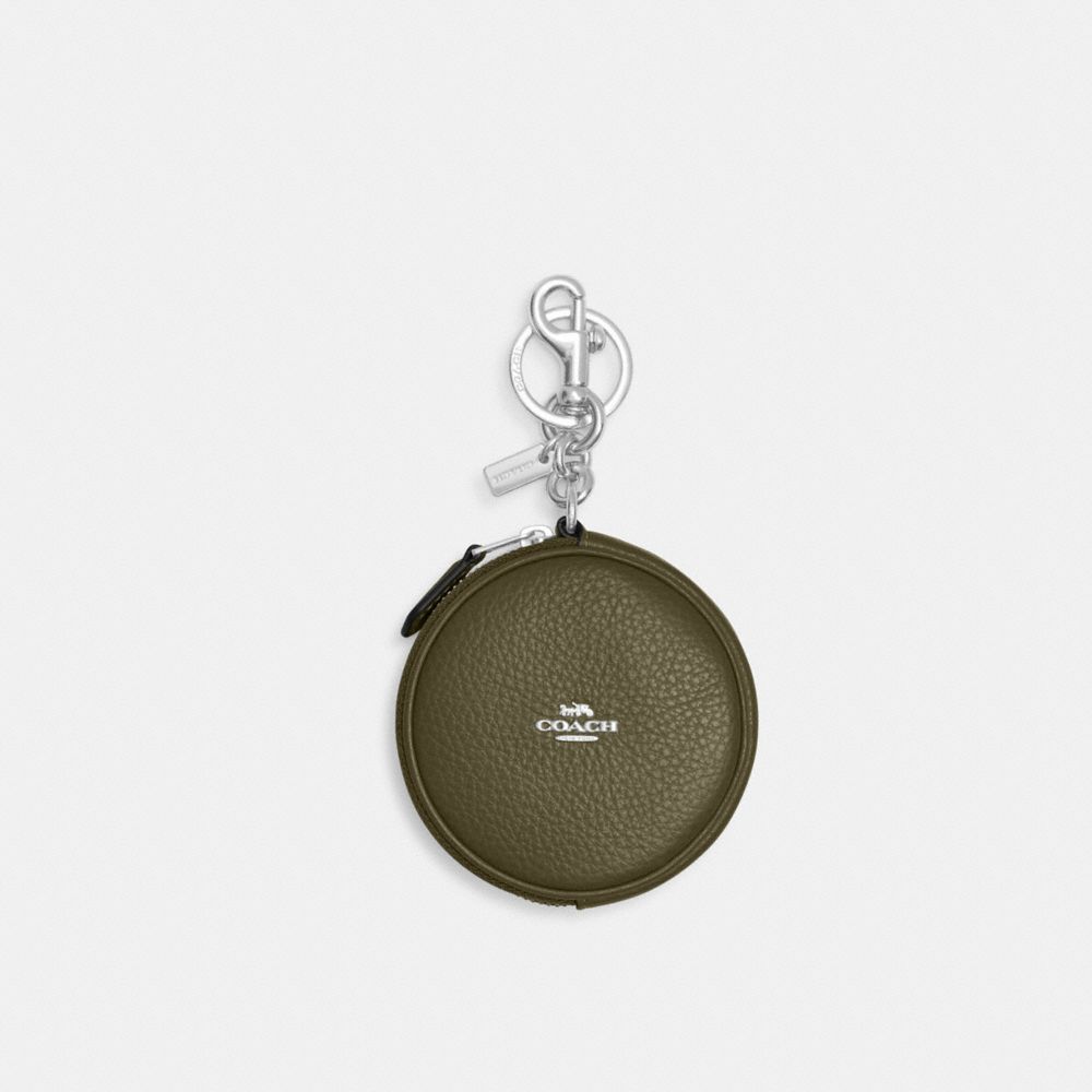 COACH CL603 Circular Coin Pouch Bag Charm SILVER/OLIVE DRAB