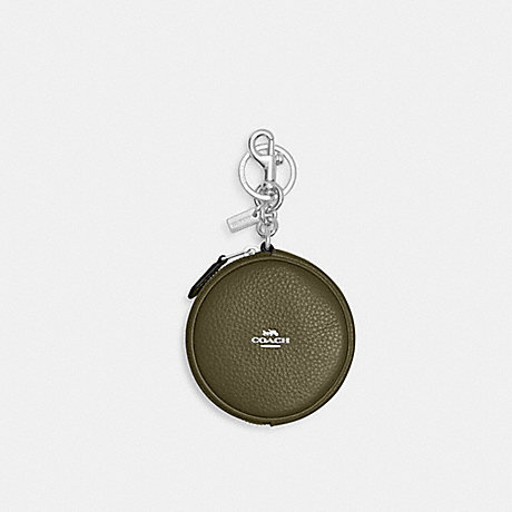 COACH CL603 Circular Coin Pouch Bag Charm Silver/Olive-Drab