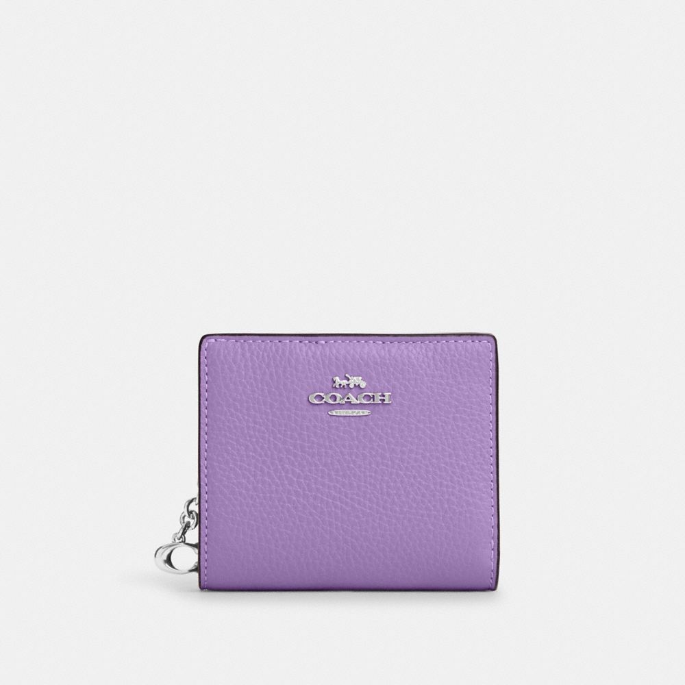 COACH CL653 Snap Wallet With Signature Canvas Interior Silver/Iris