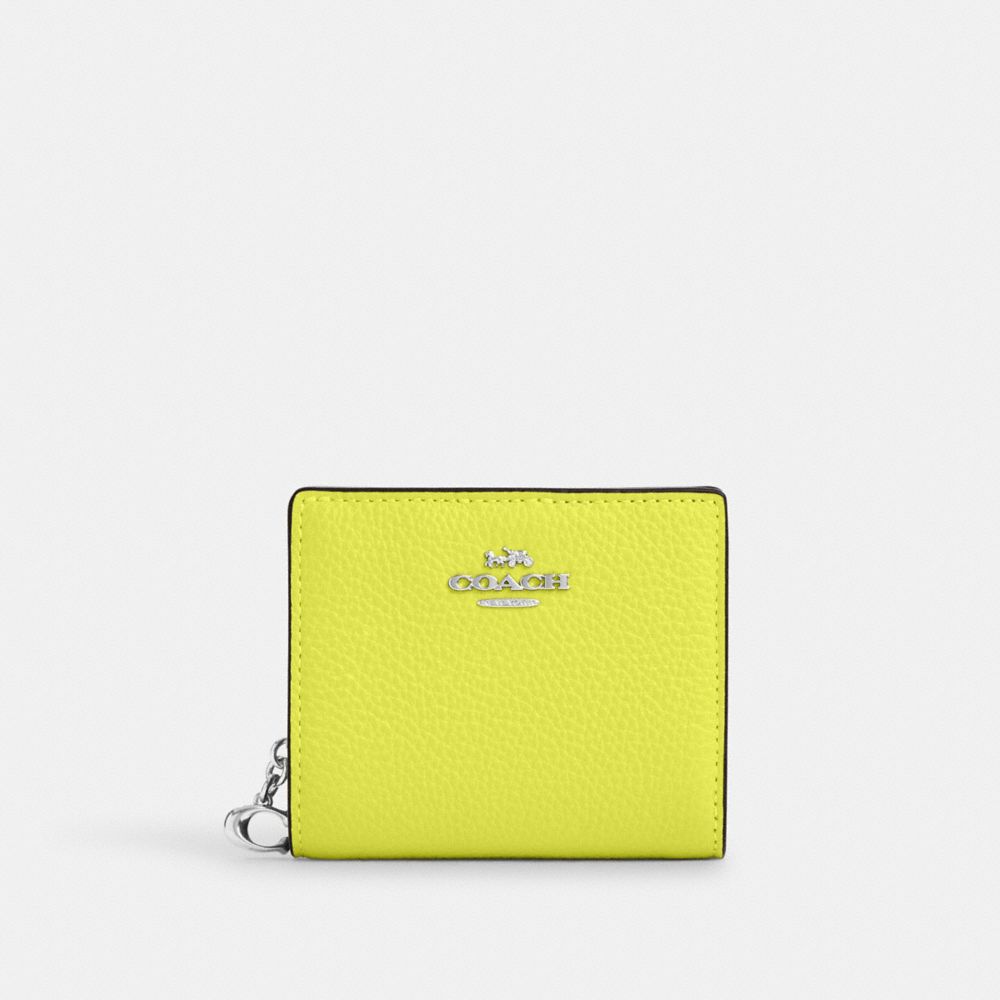 COACH CL653 Snap Wallet With Signature Canvas Interior Sv/Bright Yellow