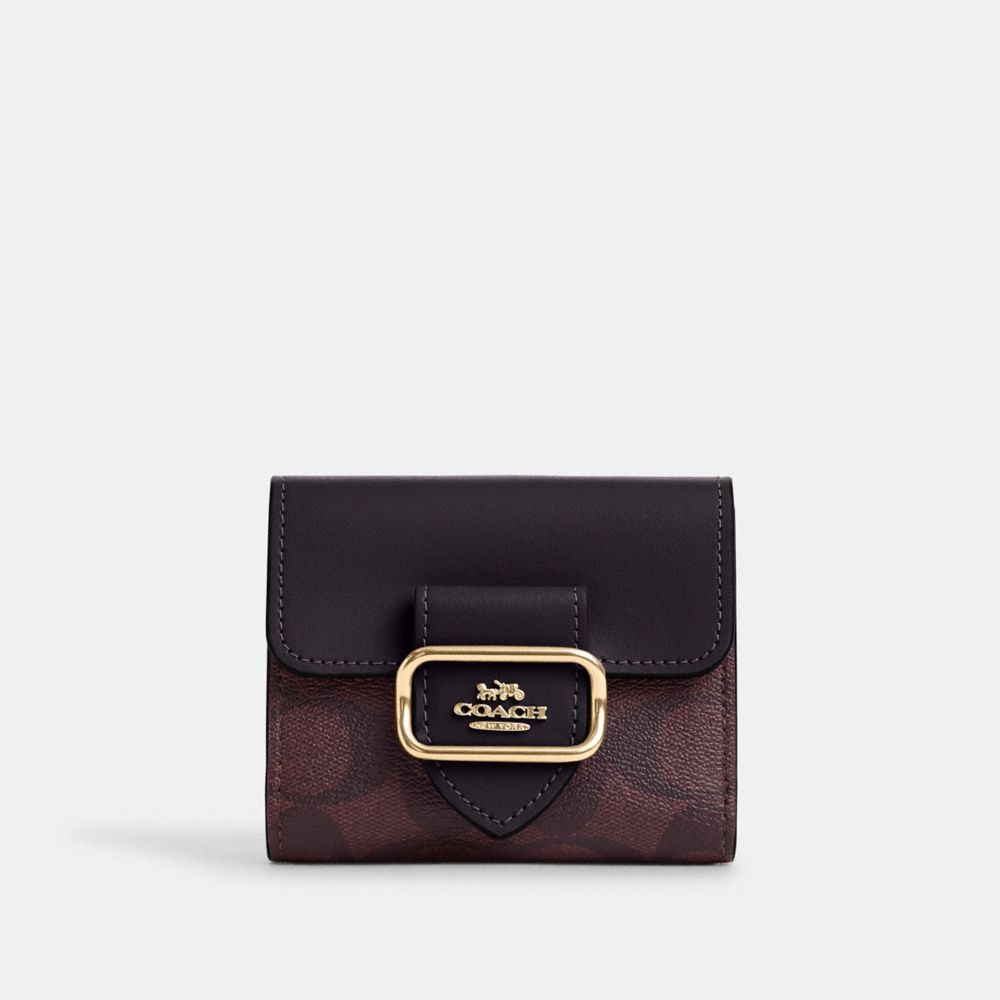 COACH CL655 Small Morgan Wallet In Signature Canvas GOLD/OXBLOOD MULTI