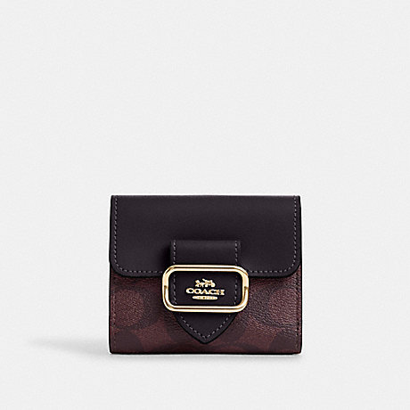 COACH CL655 Small Morgan Wallet In Signature Canvas Gold/Oxblood-Multi