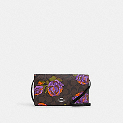 Anna Foldover Clutch Crossbody In Signature Canvas With Rose Print - CL658 - Sv/Brown/Iris Multi