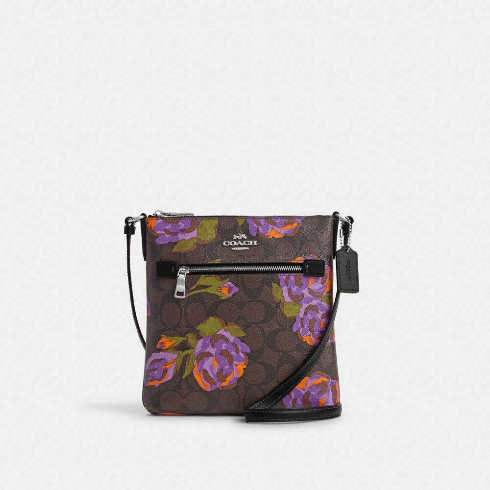 Mini Rowan File Bag In Signature Canvas With Rose Print - CL660 - Sv/Brown/Iris Multi