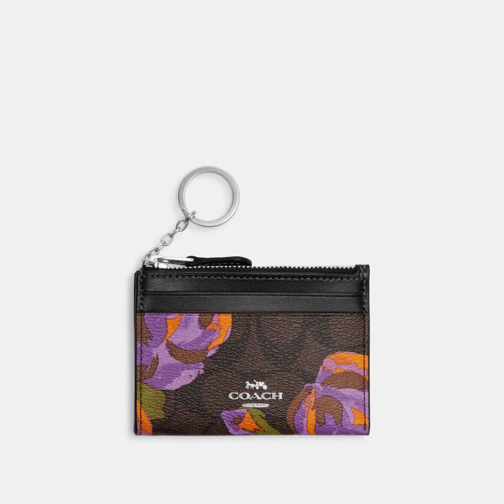 Mini Skinny Id Case In Signature Canvas With Rose Print - CL666 - Sv/Brown/Iris Multi