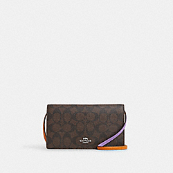 COACH CL669 Anna Foldover Clutch Crossbody In Colorblock Signature Canvas SV/BROWN/IRIS MULTI