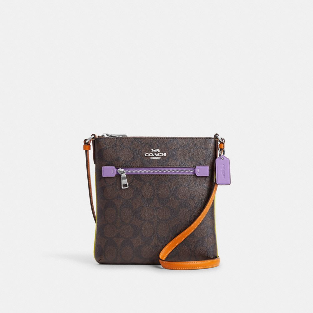 COACH CL671 Mini Rowan File Bag In Colorblock Signature Canvas Sv/Brown/Iris Multi