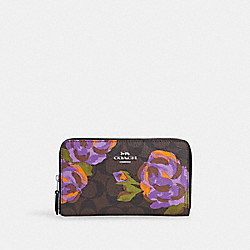 Medium Id Zip Wallet In Signature Canvas With Rose Print - CL672 - Sv/Brown/Iris Multi