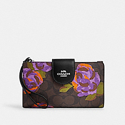 Tech Wallet In Signature Canvas With Rose Print - CL674 - Sv/Brown/Iris Multi