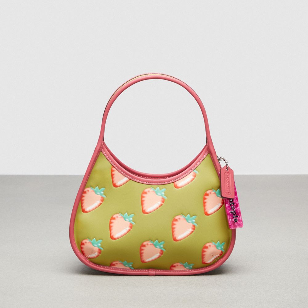 COACH CL757 Ergo Bag In Coachtopia Leather With Strawberry Print Lime Green Multi