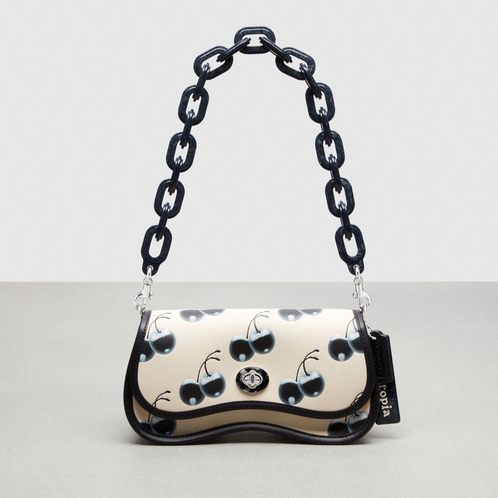 COACH CL761 Wavy Dinky Bag In Coachtopia Leather With Cherry Print Black/Chalk Multi