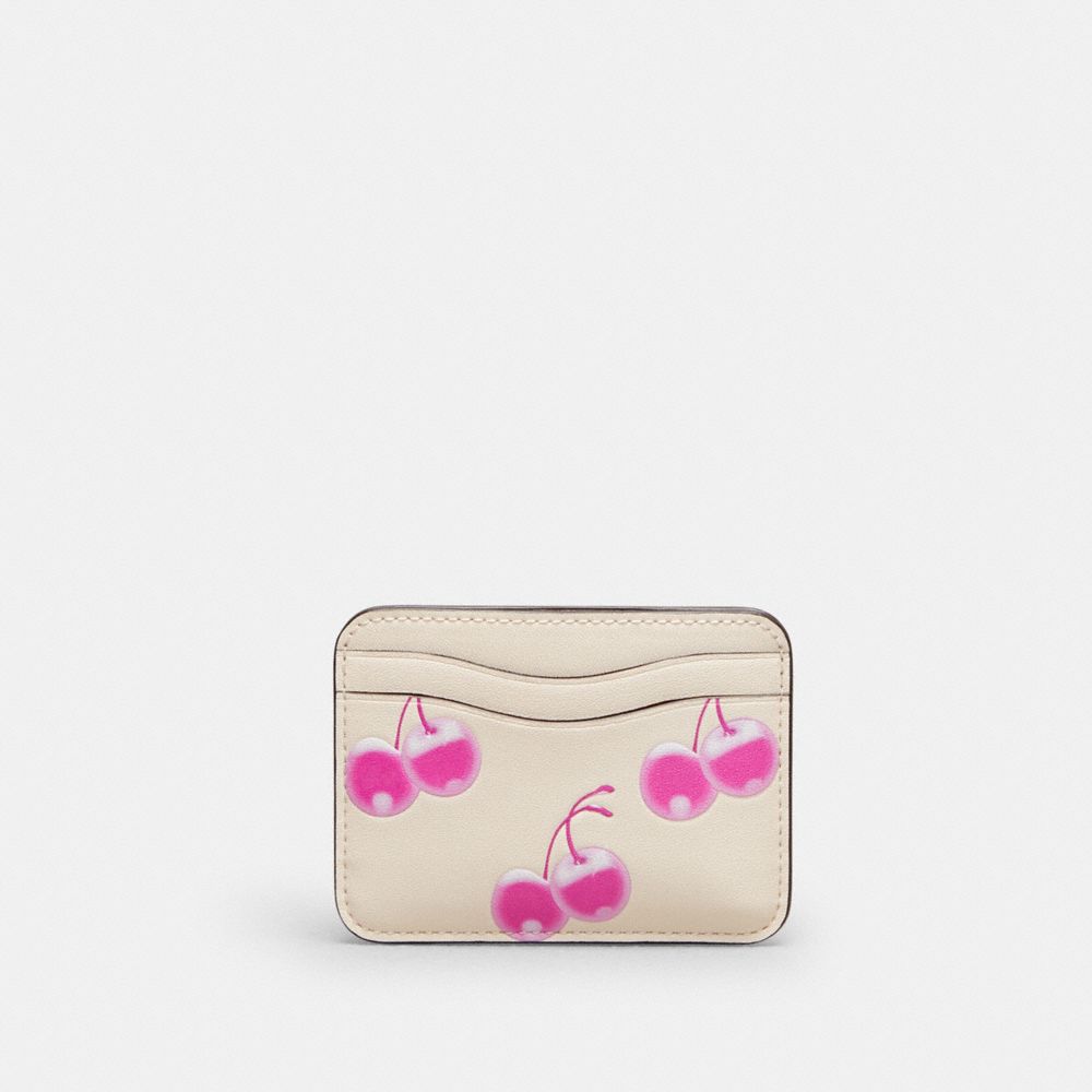 Wavy Card Case In Coachtopia Leather With Cherry Print - CL767 - Pink/Cloud Multi