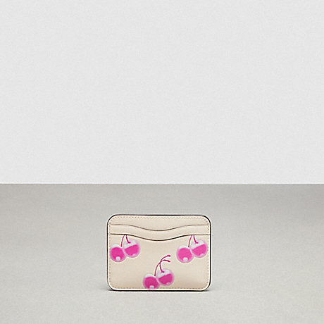 COACH CL767 Wavy Card Case In Coachtopia Leather With Cherry Print Pink/Cloud-Multi