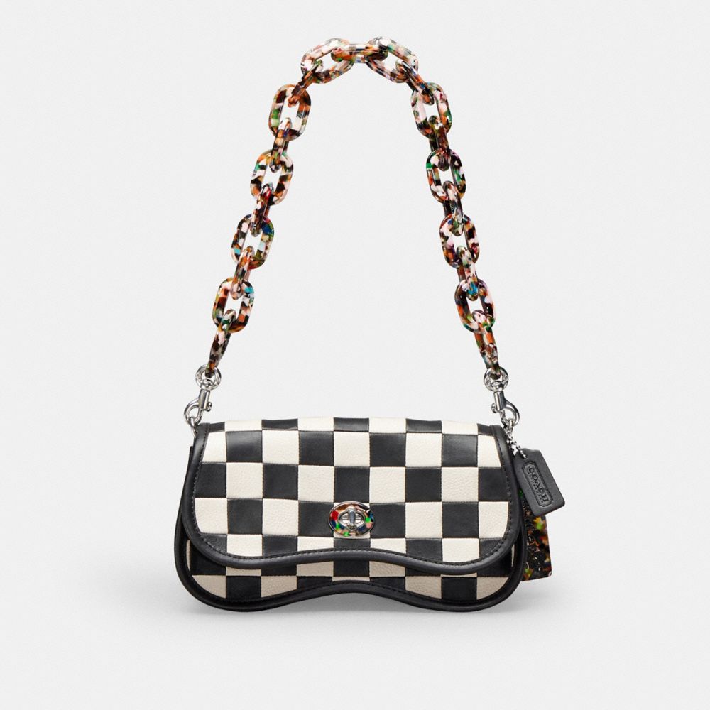 COACH CL769 Wavy Dinky Bag In Patchwork Checkerboard Upcrafted Leather BLACK/CHALK