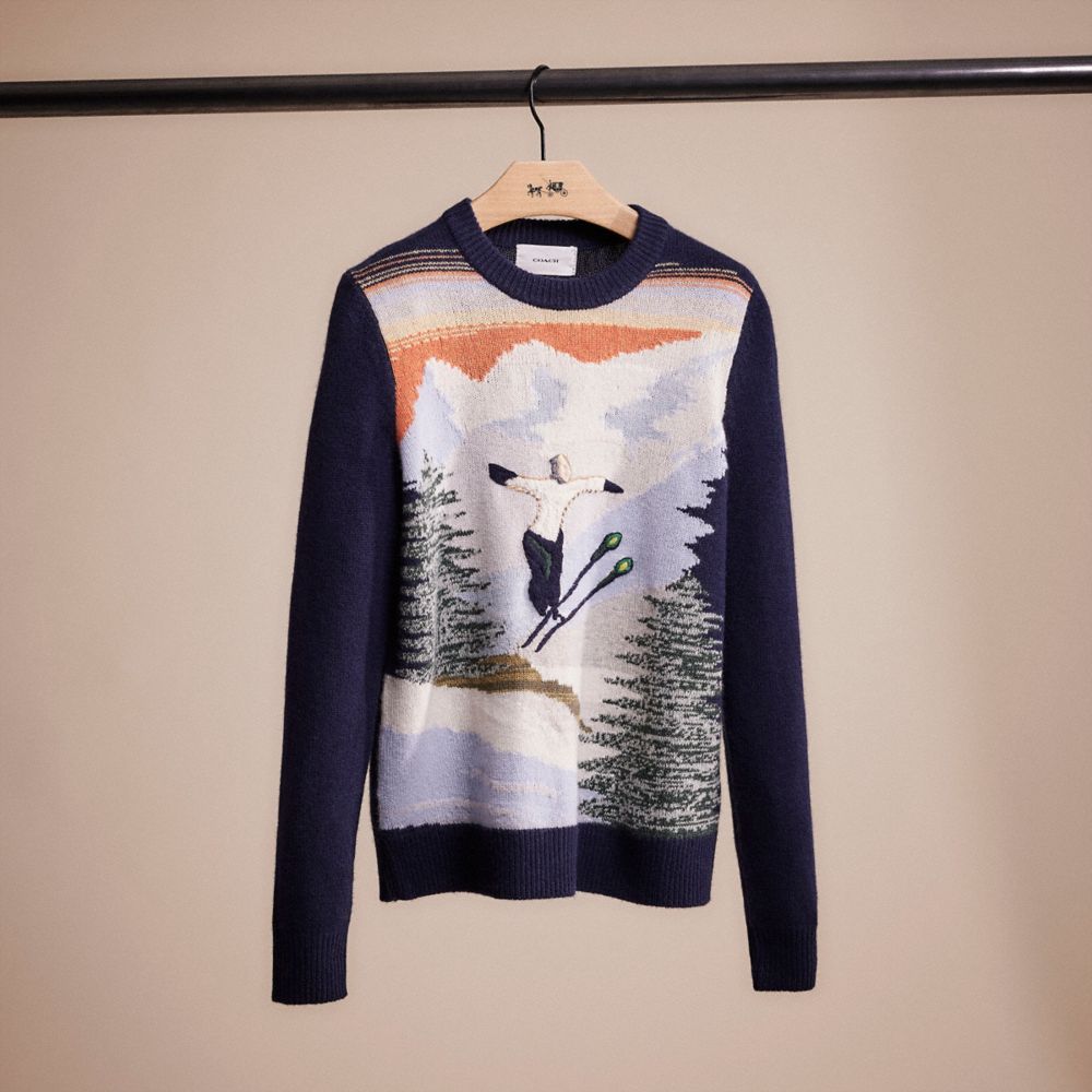 CL782 - Restored Holiday Intarsia Sweater In Recycled Wool And Cashmere Navy