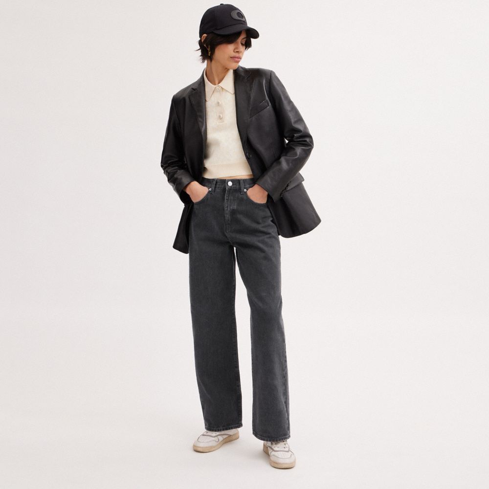 寬版剪裁牛仔褲