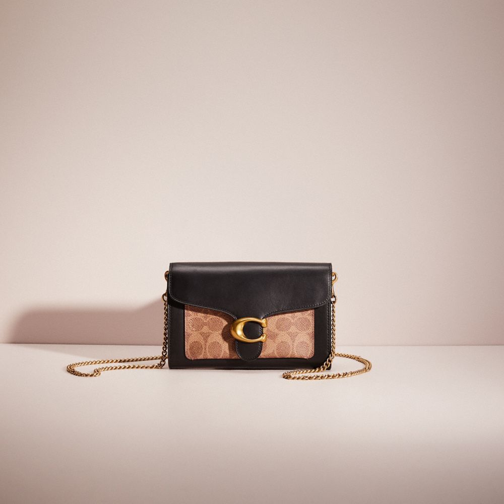 CL805 - Restored Tabby Chain Clutch In Colorblock Signature Canvas Brass/Tan Black