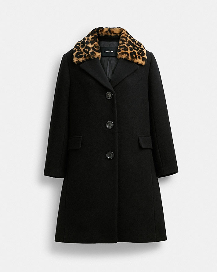 WOOL COAT WITH SHEARLING COLLAR