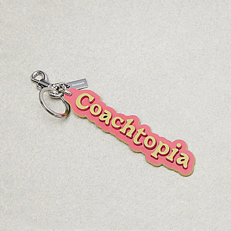COACH CL881 Coachtopia Bag Charm In Coachtopia Leather Strawberry Haze/Lime Green