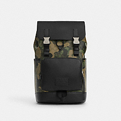 COACH CL943 Track Backpack In Signature Canvas With Camo Print GUNMETAL/GREEN MULTI