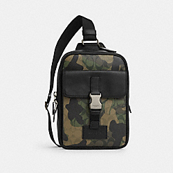 COACH CL944 Track Pack In Signature Canvas With Camo Print GUNMETAL/GREEN MULTI