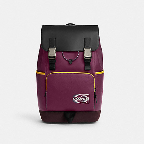 COACH CL945 Track Backpack In Colorblock With Coach Stamp Black-Antique-Nickel/Deep-Berry-Multi