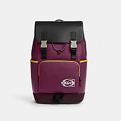 Track Backpack In Colorblock With Coach Stamp - CL945 - Black Antique Nickel/Deep Berry Multi