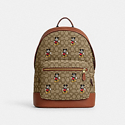 Disney X Coach West Backpack In Signature Jacquard With Mickey Mouse Print - CL950 - Brass/Khaki Multi