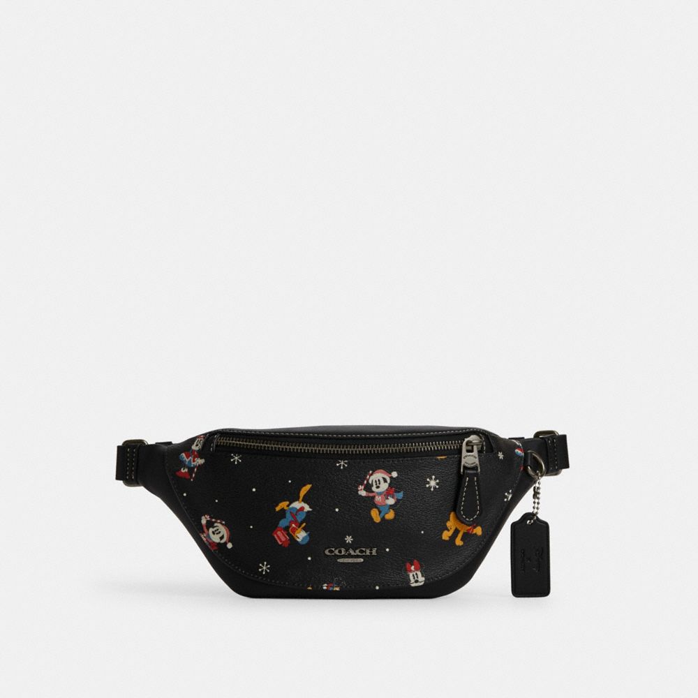 COACH CL964 Disney X Coach Warren Mini Belt Bag With Holiday Print Gunmetal/Black Multi