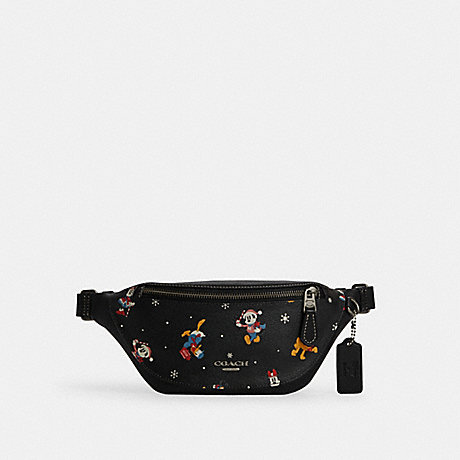 COACH CL964 Disney X Coach Warren Mini Belt Bag With Holiday Print Gunmetal/Black-Multi