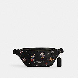 Disney X Coach Warren Mini Belt Bag With Holiday Print - CL964 - Gunmetal/Black Multi