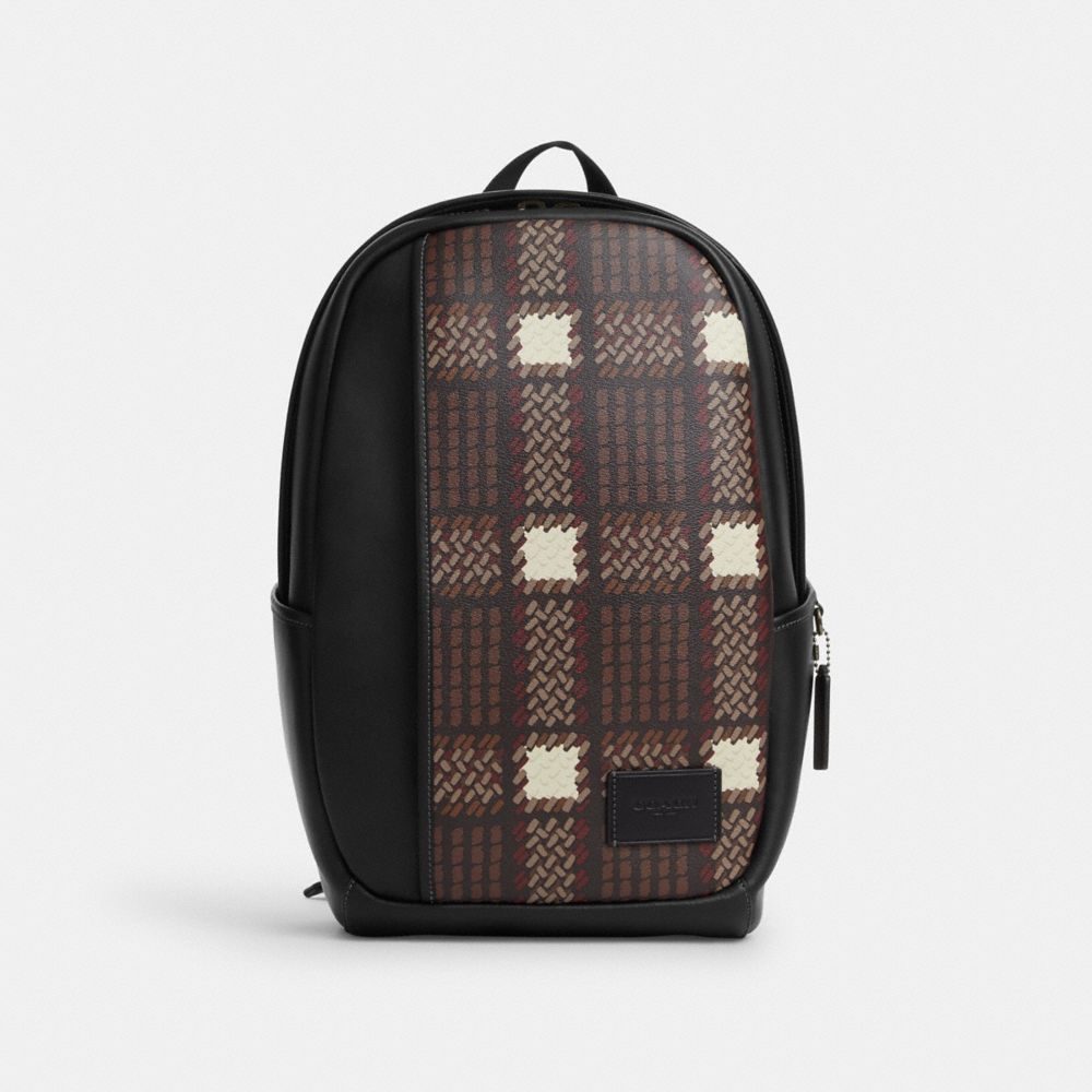 COACH CL965 Edge Backpack With Plaid Print Gunmetal/Black Multi