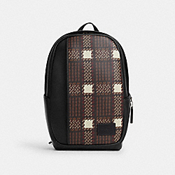 COACH CL965 Edge Backpack With Plaid Print GUNMETAL/BLACK MULTI