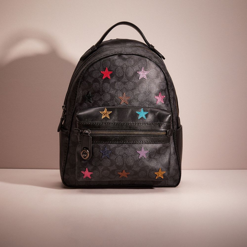CL988 - Restored Campus Backpack In Signature Canvas With Star Applique And Snakeskin Detail Charcoal/Multi/Pewter