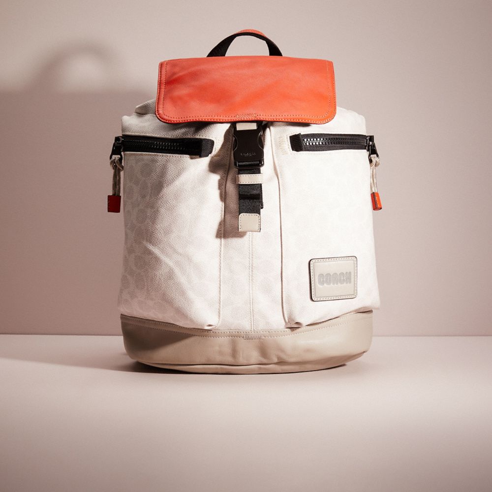CM008 - Restored Pacer Utility Backpack In Signature Canvas With Coach Patch Black Copper/Chalk/Mango