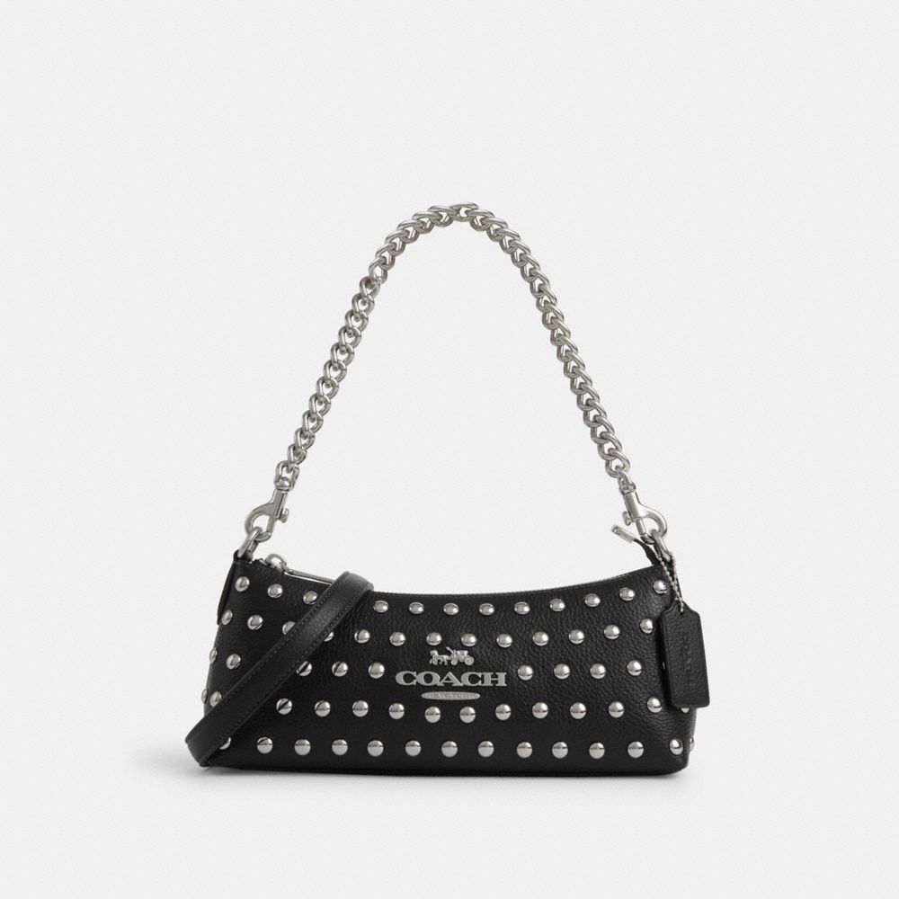 Charlotte Shoulder Bag With Rivets - CM031 - Silver/Black
