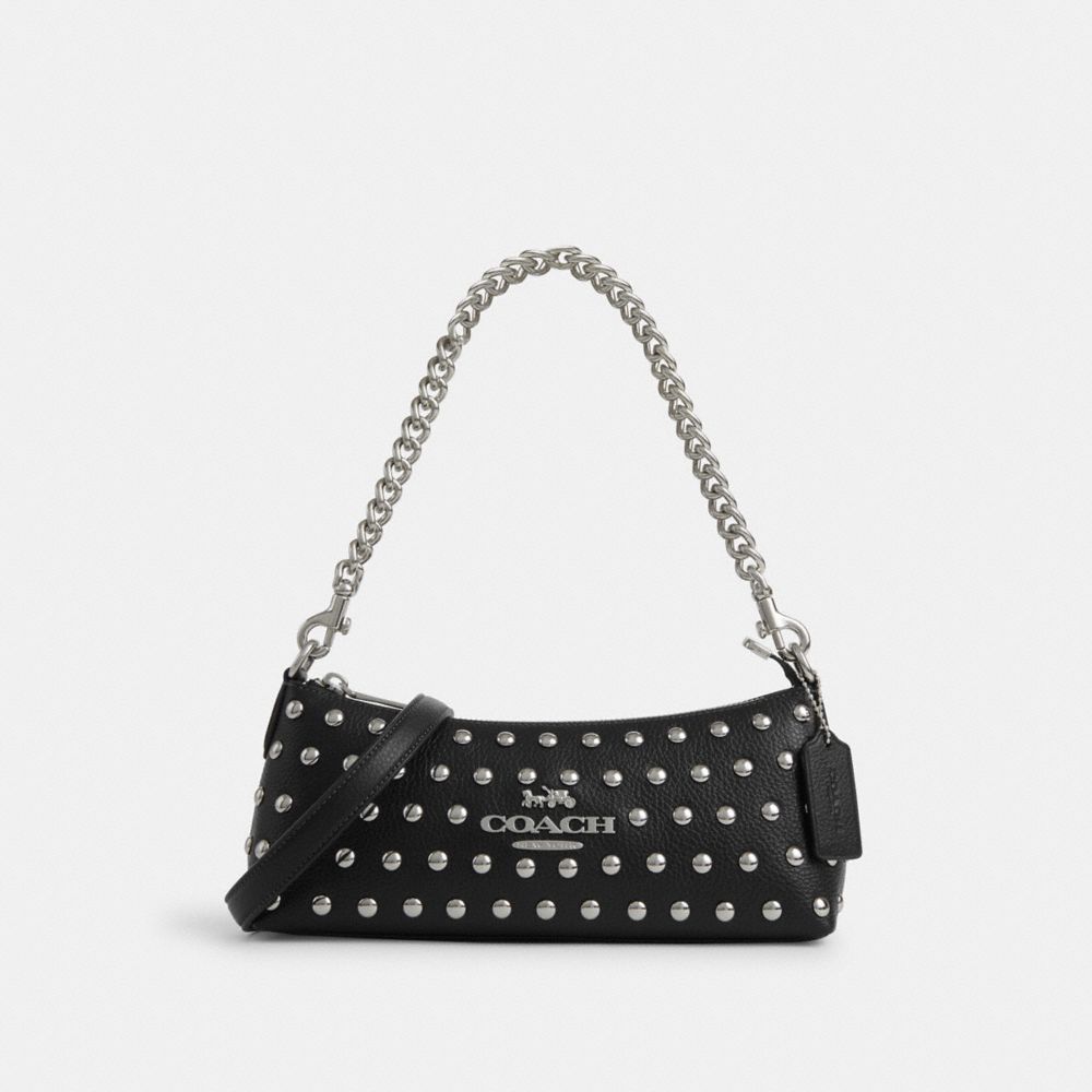 COACH CM031 Charlotte Shoulder Bag With Rivets Silver/Black