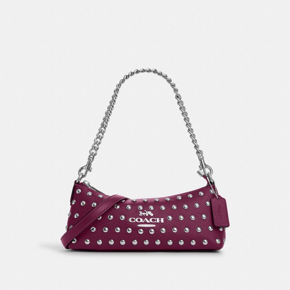 Charlotte Shoulder Bag With Rivets - CM031 - Silver/Deep Berry