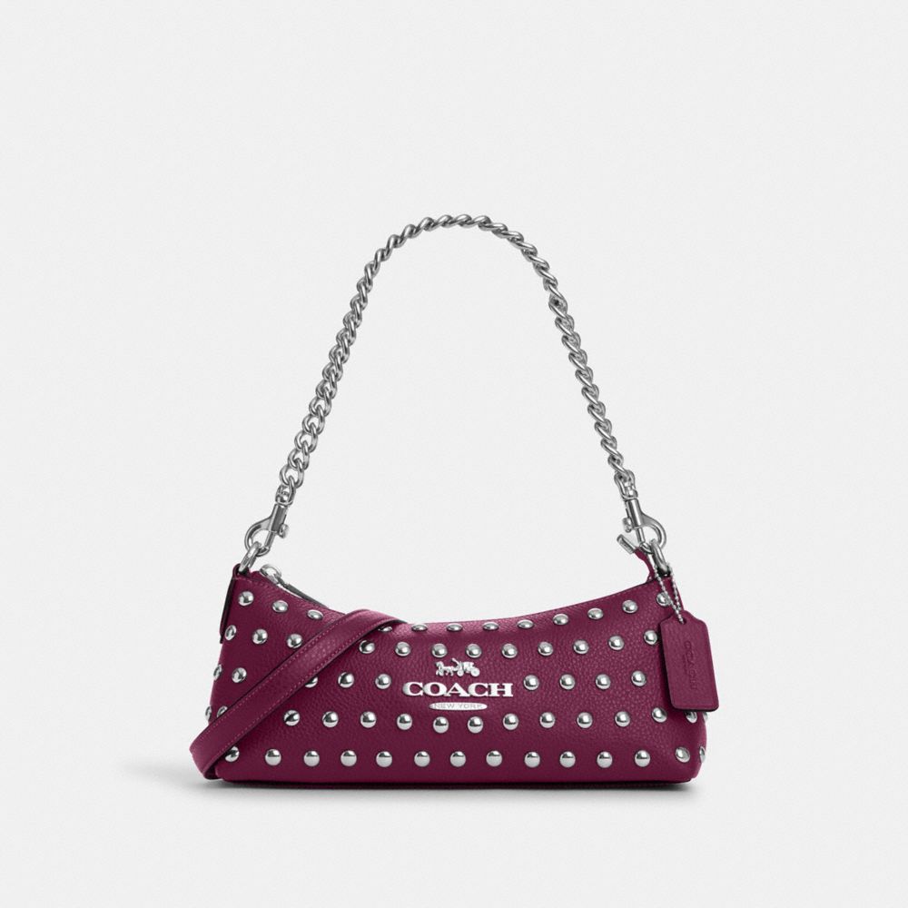 COACH CM031 Charlotte Shoulder Bag With Rivets SILVER/DEEP BERRY