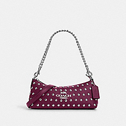 Charlotte Shoulder Bag With Rivets - CM031 - Silver/Deep Berry