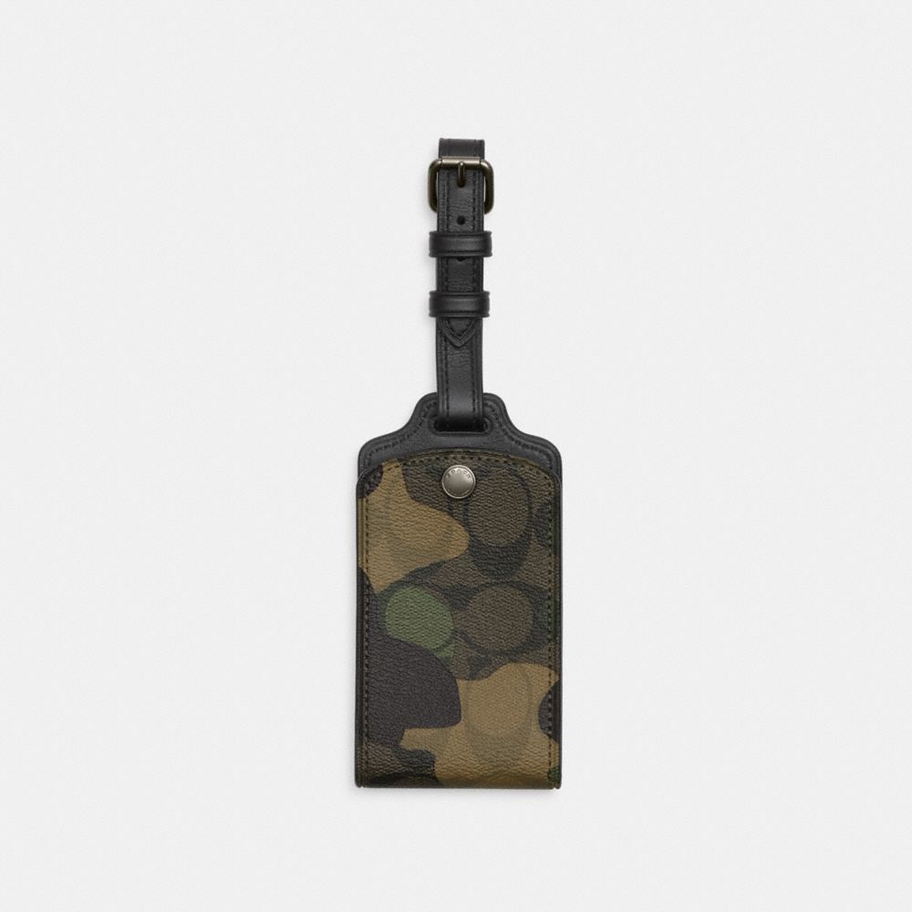 Luggage Tag In Signature Canvas With Camo Print - CM033 - Gunmetal/Green Multi