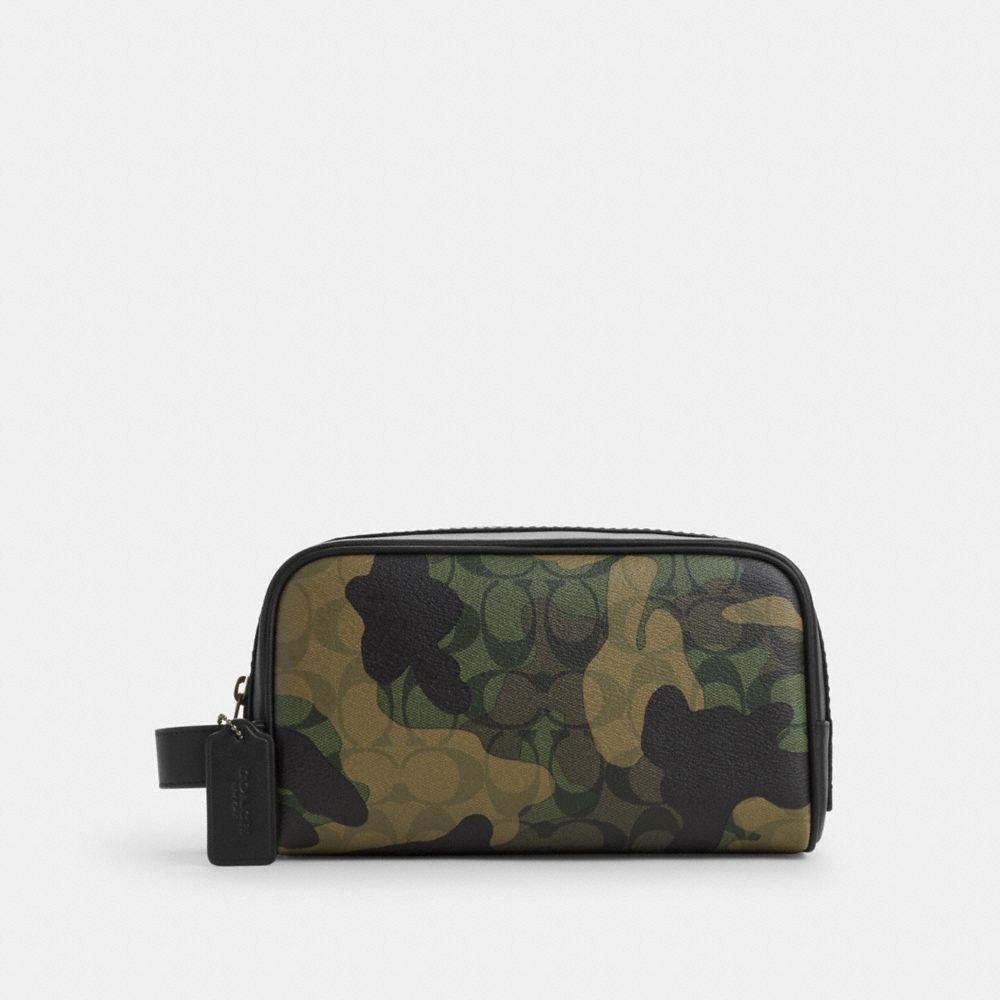 Small Travel Kit In Signature Canvas With Camo Print - CM034 - Gunmetal/Green Multi