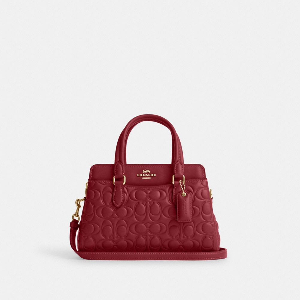 COACH Cm050 - MINI DARCIE CARRYALL WITH SIGNATURE - GOLD/CHERRY | COACH ...