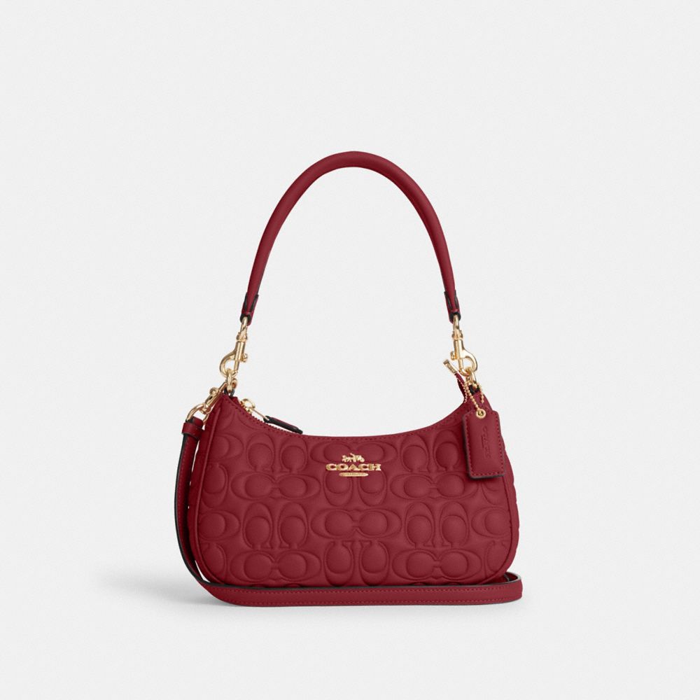 Teri Shoulder Bag In Signature Leather - CM054 - Gold/Cherry
