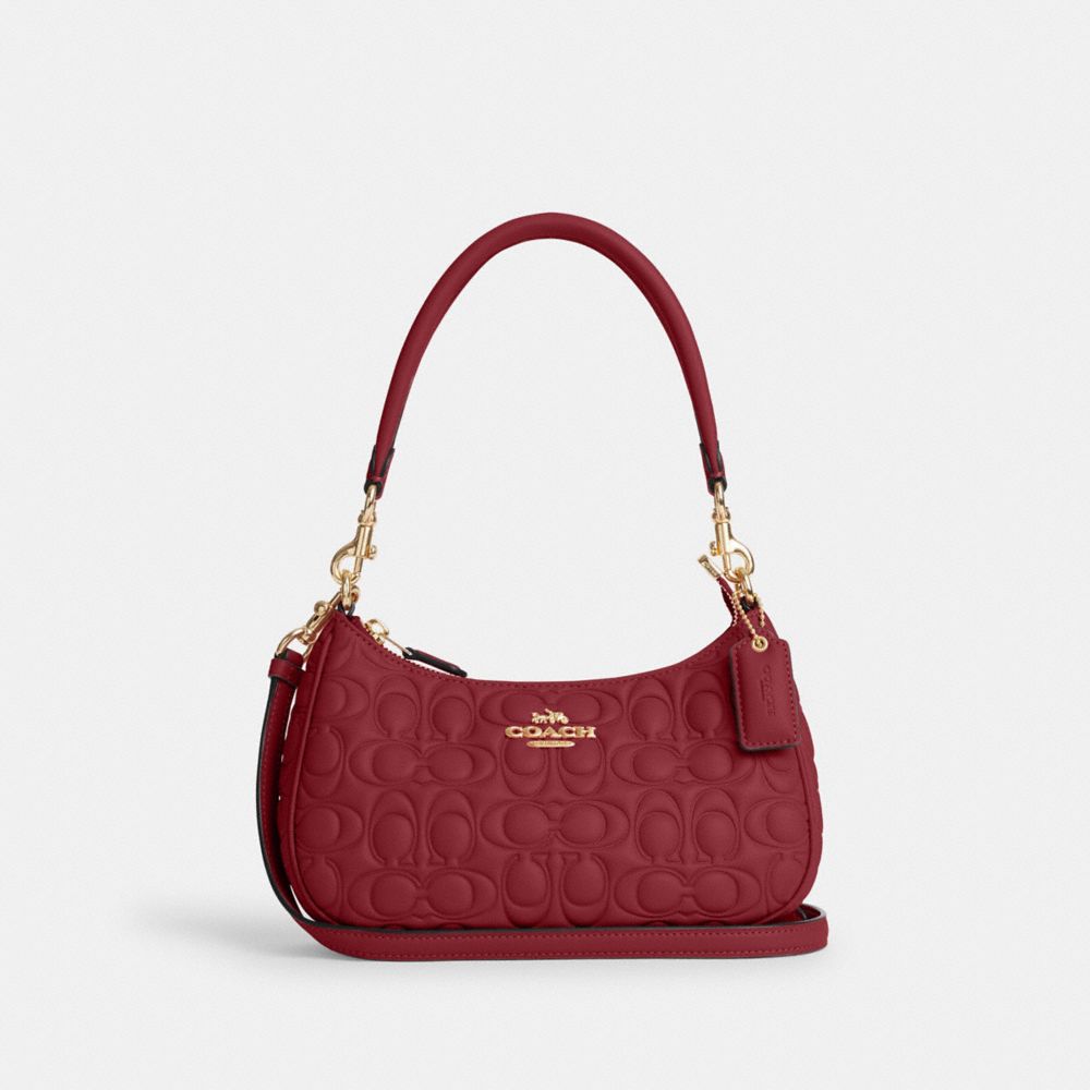 COACH CM054 Teri Shoulder Bag In Signature Leather Gold/Cherry