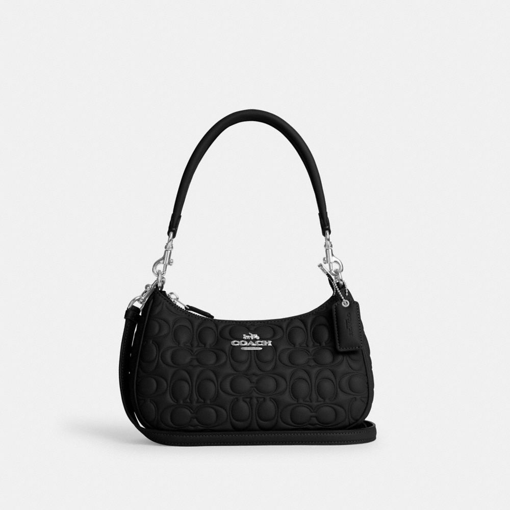 COACH CM054 Teri Shoulder Bag In Signature Leather SILVER/BLACK