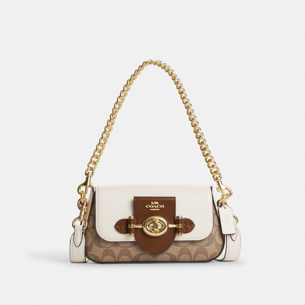 COACH CM064 Brie Shoulder Bag In Colorblock Signature Canvas Im/Khaki/Saddle Multi