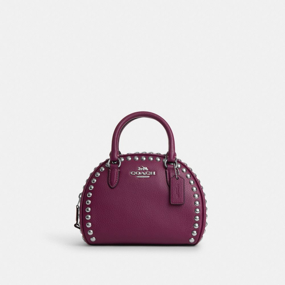 COACH CM071 Sydney Satchel With Rivets Silver/Deep Berry