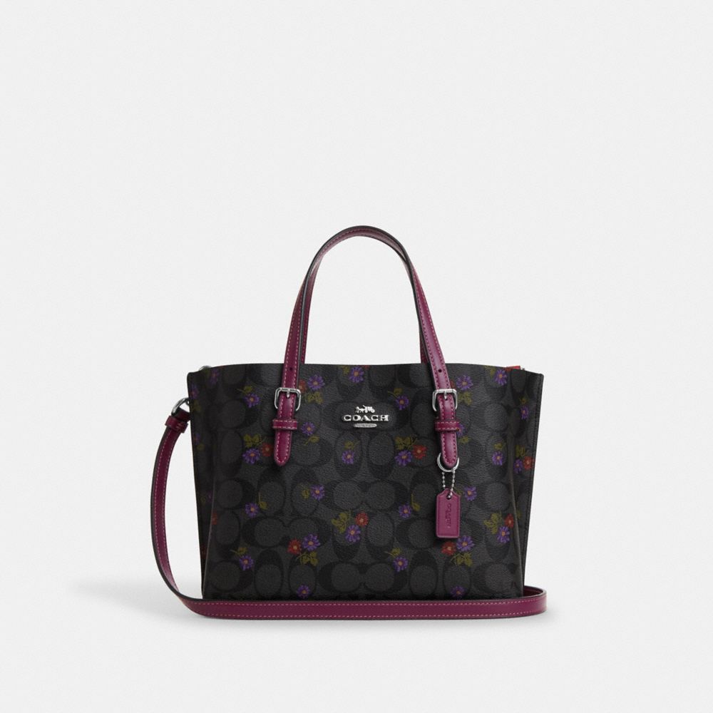 COACH CM072 Mollie Tote 25 In Signature Canvas With Country Floral Print Silver/Graphite/Deep Berry