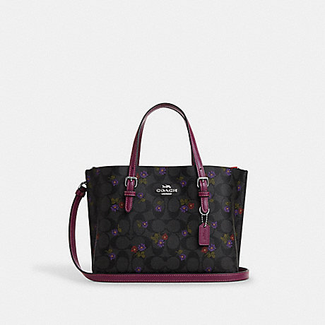 COACH CM072 Mollie Tote 25 In Signature Canvas With Country Floral Print Silver/Graphite/Deep-Berry